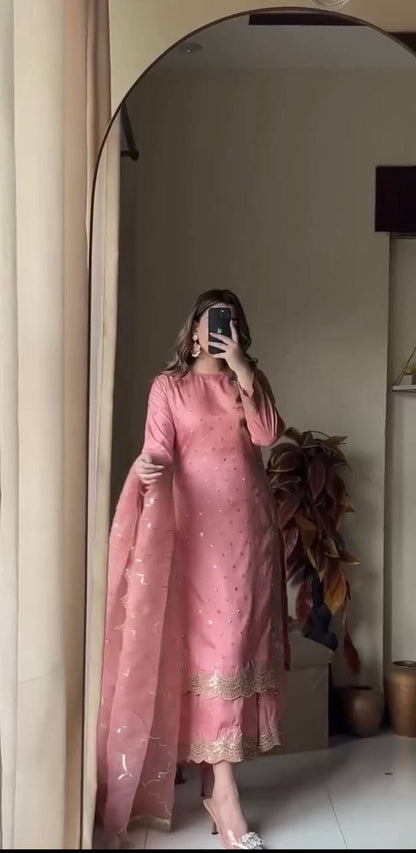 Rosy Glow Designer Palazzo Suit with Dupatta