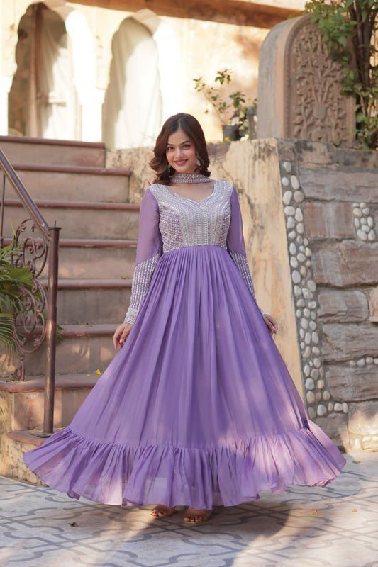 Royal Gulnar Purple Zari Embellished Maxi