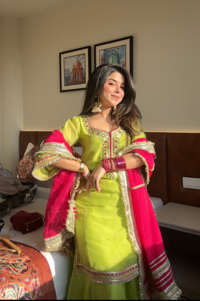 Perot Green Designer Sharara Suit Set