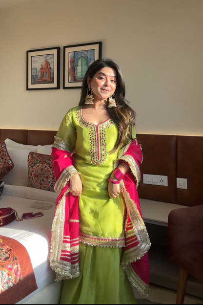 Perot Green Designer Sharara Suit Set
