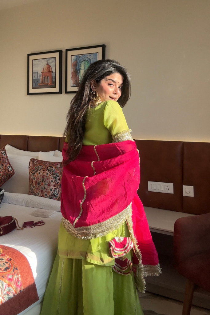 Perot Green Designer Sharara Suit Set