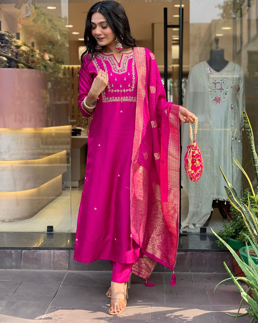 Pink Embroidered Kurti Set